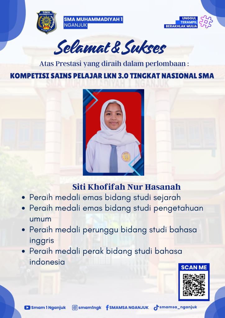 Prestasi Gemilang! Siswi SMA Muhammadiyah 1 Nganjuk Raih Empat Medali di Kompetisi Sains Pelajar LKN 3.0 Tingkat Nasional