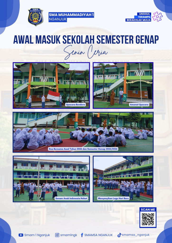 Senin Ceria, Semangat Baru: Siswa SMA Muhammadiyah 1 Nganjuk Awali Semester Genap dengan Disiplin, Senam, dan Gotong Royong